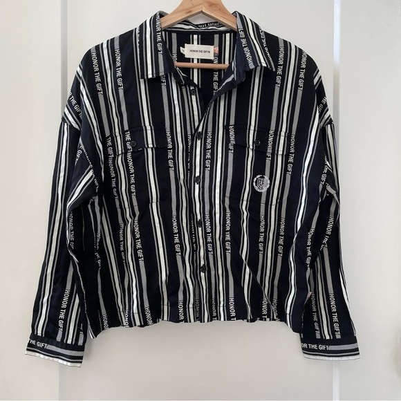 HONOR THE GIFT C-FALL HONOR STRIPE BUTTON UP SIZE 12 NWOT - Picture 4 of 10